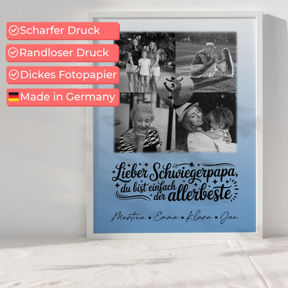 Foto Collage Poster Erstellen mit 4 Fotos und Herz für Papa Alles Gute und Gesundheit Schwarz-Weiß