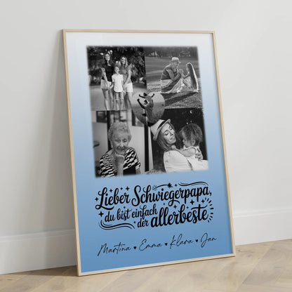 Foto Collage Poster Erstellen mit 4 Fotos und Herz für Papa Alles Gute und Gesundheit Schwarz-Weiß