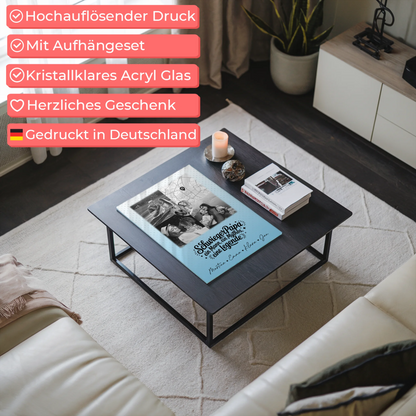 Personalisierte Geschenke mit Foto Acrylglas 3 Fotos und Herz Karte für Schwiegerpapa Mythos Legende Schwarz-Weiß