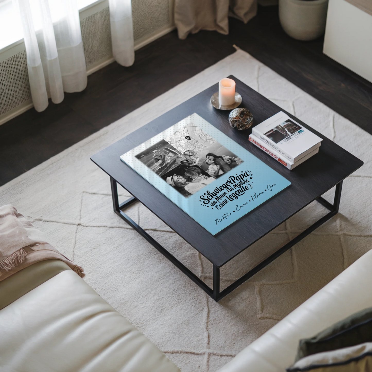 Personalisierte Geschenke mit Foto Acrylglas 3 Fotos und Herz Karte für Schwiegerpapa Mythos Legende Schwarz-Weiß