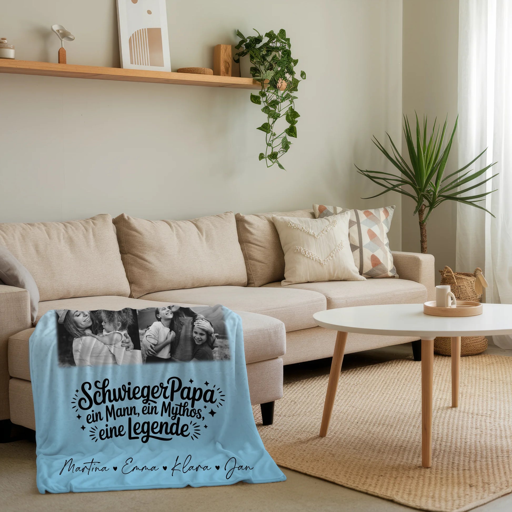 Personalisierte Namensdecke mit 3 Fotos Herz Foto Karte Schwarz-Weiß für Schwiegerpapa Mythos Legende 4