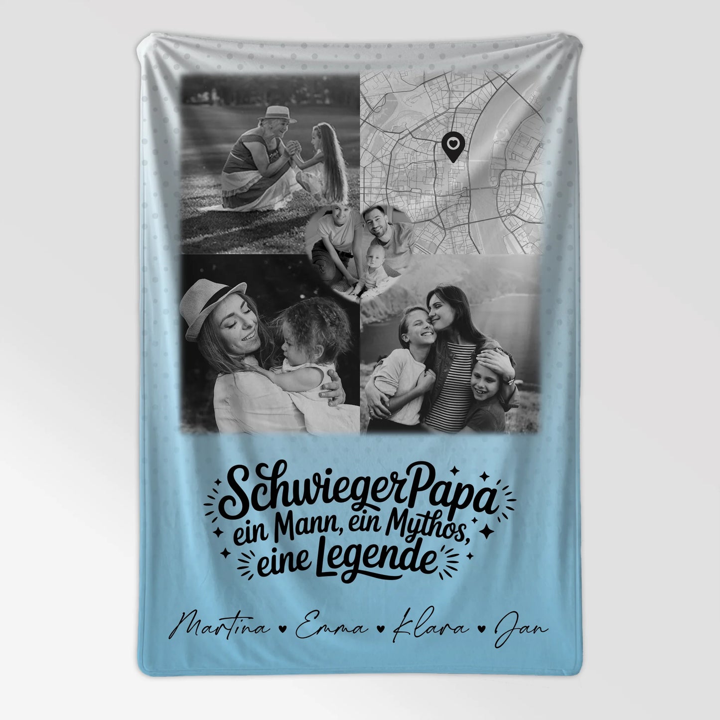 Personalisierte Namensdecke mit 3 Fotos Herz Foto Karte Schwarz-Weiß für Schwiegerpapa Mythos Legende 7