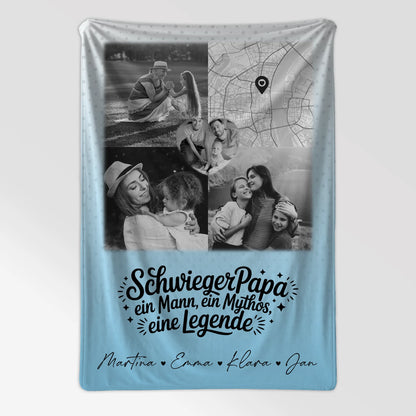 Personalisierte Namensdecke mit 3 Fotos Herz Foto Karte Schwarz-Weiß für Schwiegerpapa Mythos Legende 7