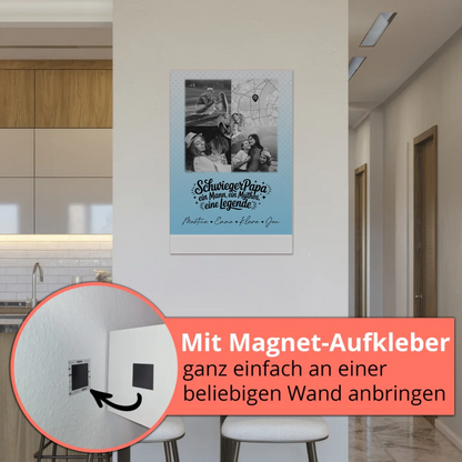 Personalisierte Fotoboard Magnet Wandbild mit 3 Fotos und Herz Karte für Schwiegerpapa Mythos Legende Schwarz-Weiß 5