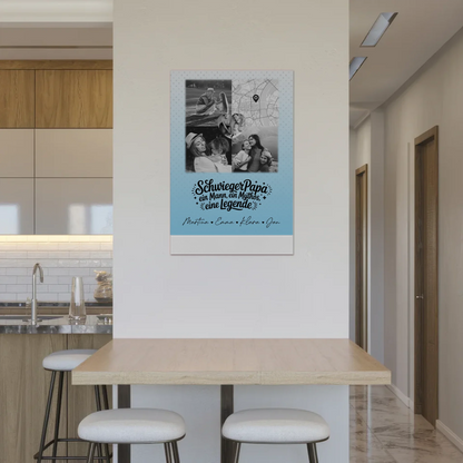 Personalisierte Fotoboard Magnet Wandbild mit 3 Fotos und Herz Karte für Schwiegerpapa Mythos Legende Schwarz-Weiß 2