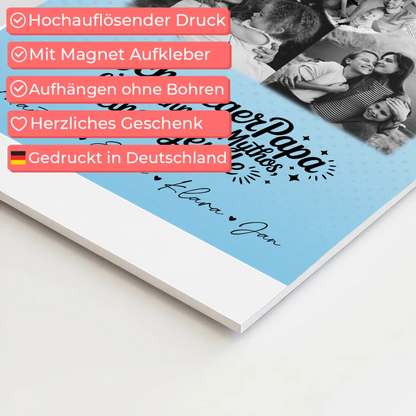 Personalisierte Fotoboard Magnet Wandbild mit 3 Fotos und Herz Karte für Schwiegerpapa Mythos Legende Schwarz-Weiß 4