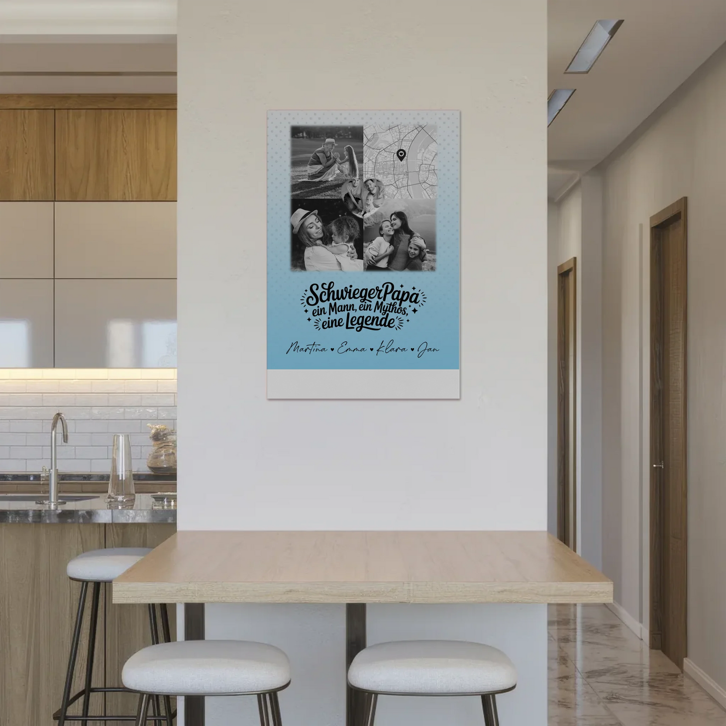 Personalisierte Fotoboard Magnet Wandbild mit 3 Fotos und Herz Karte für Schwiegerpapa Mythos Legende Schwarz-Weiß