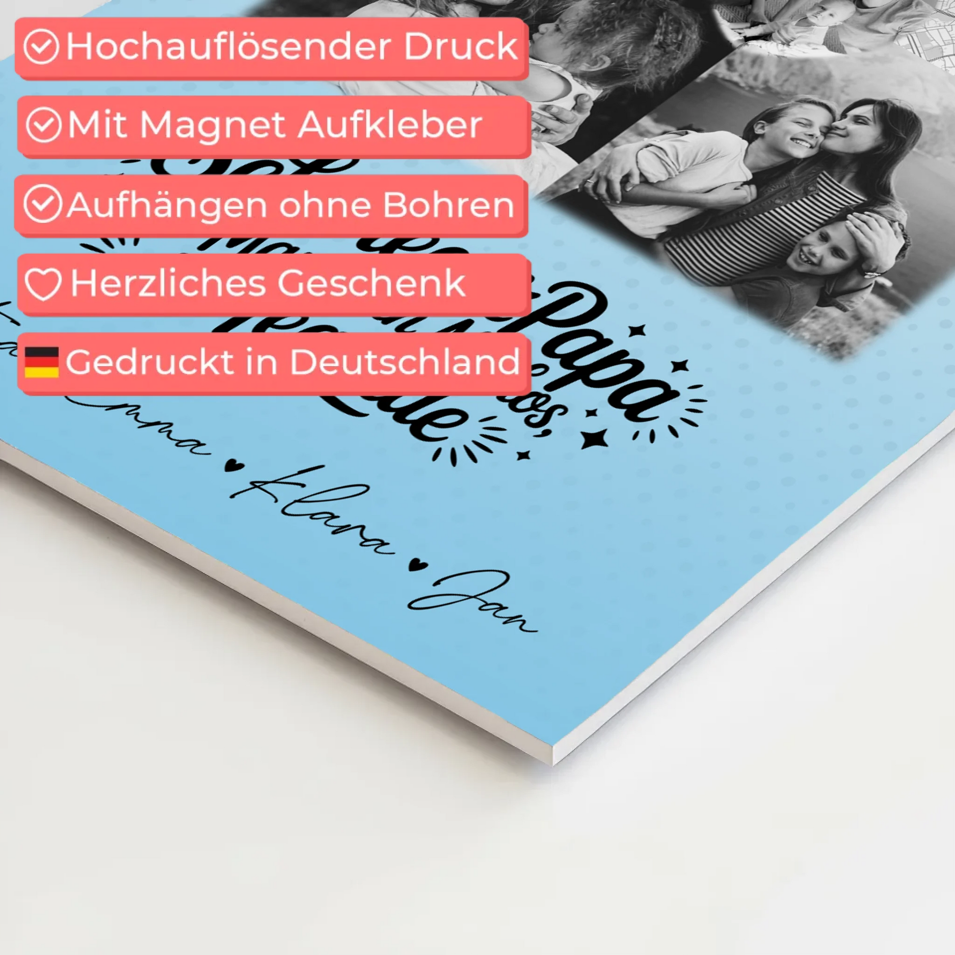 Personalisierte Fotoboard Magnet Wandbild mit 3 Fotos und Herz Karte für Schwiegerpapa Mythos Legende Schwarz-Weiß 10