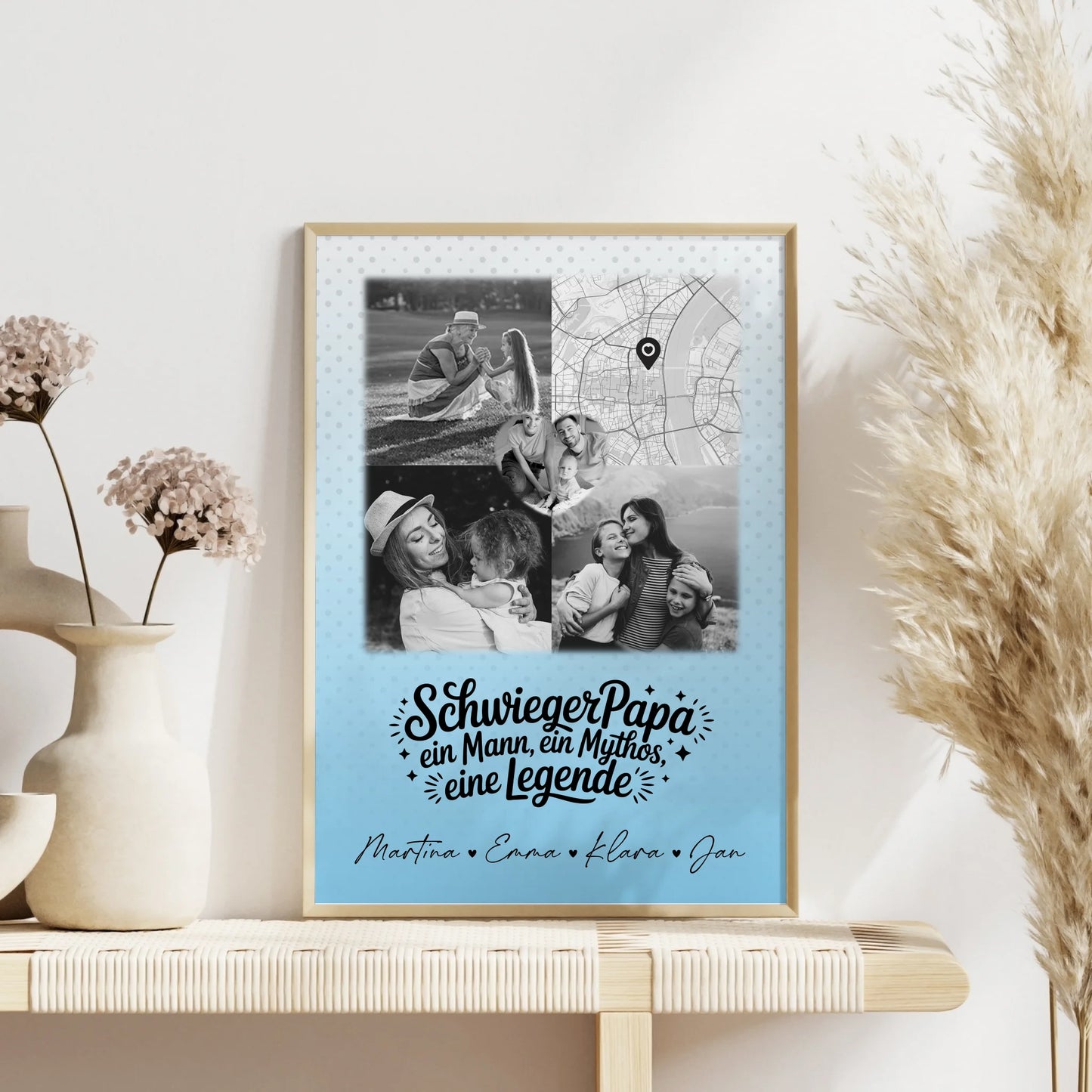 Personalisierte Karten Poster mit 3 Fotos und Herz Foto Karte für Schwiegerpapa Mythos Legende Schwarz-Weiß