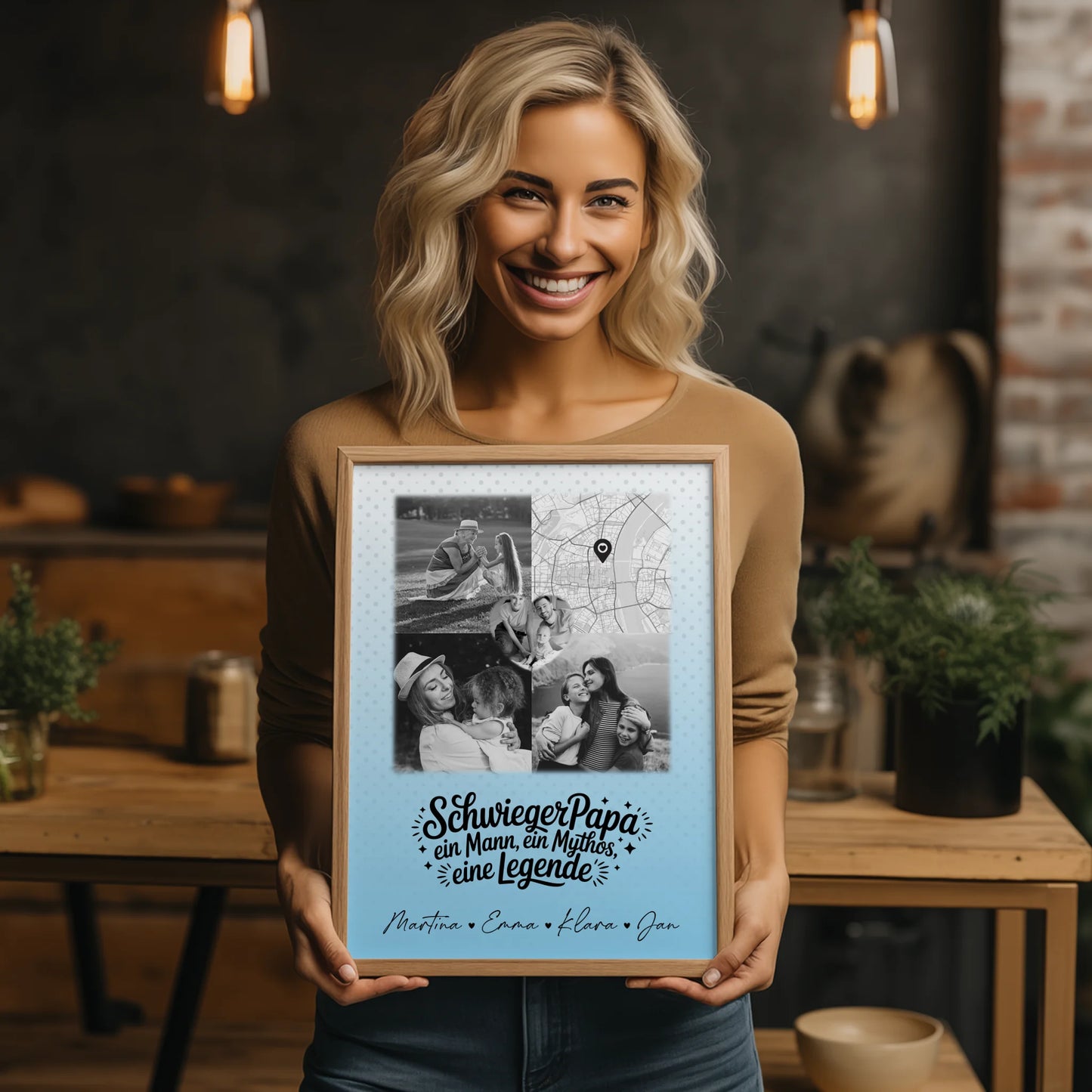 Personalisierte Karten Poster mit 3 Fotos und Herz Foto Karte für Schwiegerpapa Mythos Legende Schwarz-Weiß