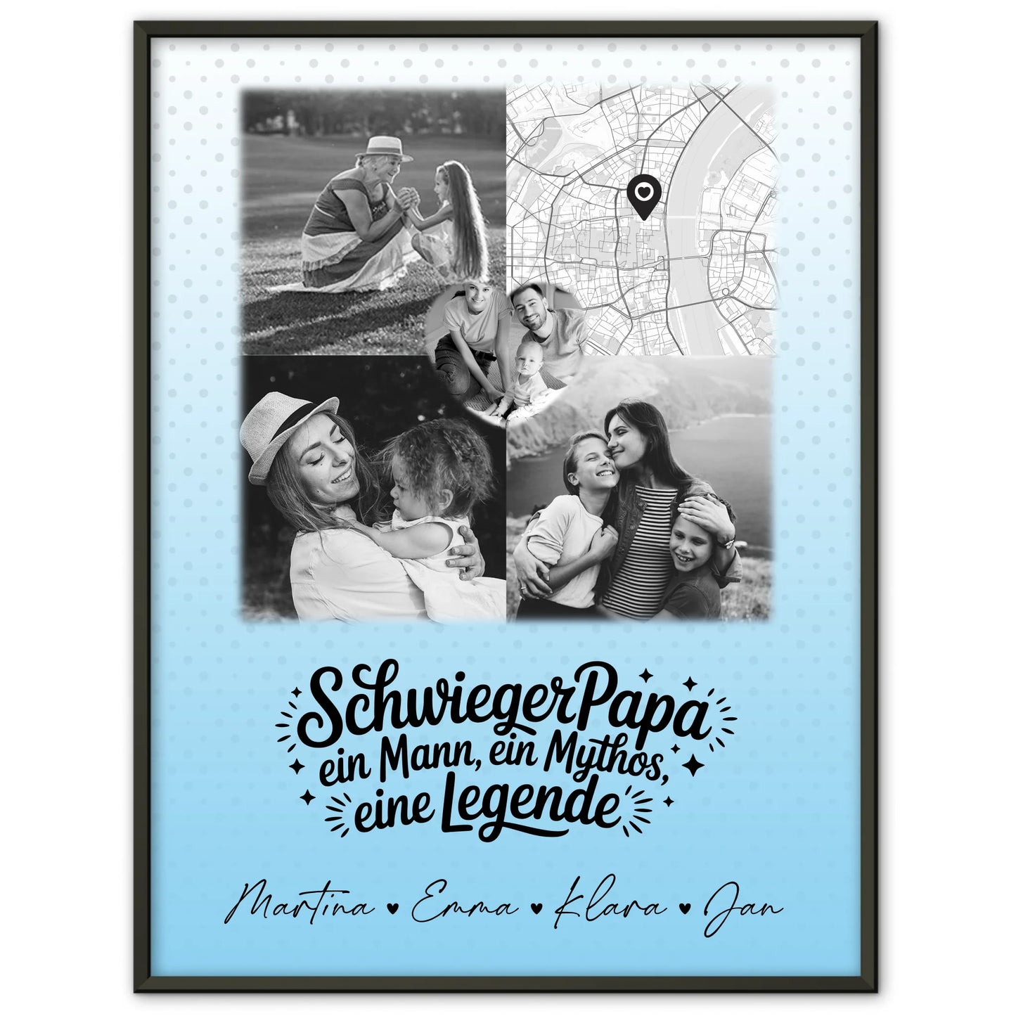 Personalisierte Karten Poster mit 3 Fotos und Herz Foto Karte für Schwiegerpapa Mythos Legende Schwarz-Weiß