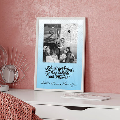 Personalisierte Karten Poster mit 3 Fotos und Herz Foto Karte für Schwiegerpapa Mythos Legende Schwarz-Weiß