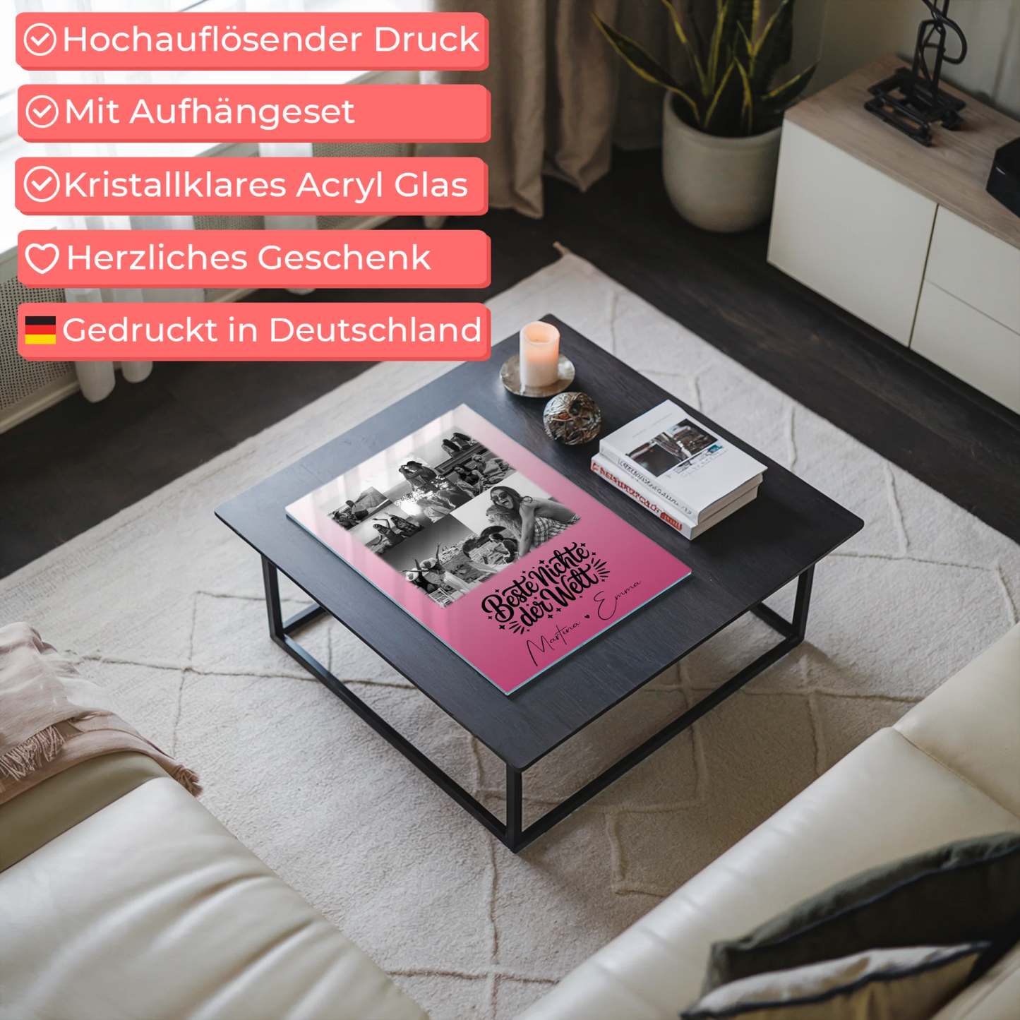 Personalisierte Geschenke mit Foto Mit Acrylglas 8 Fotos und Herz Foto für die beste Nichte der Welt