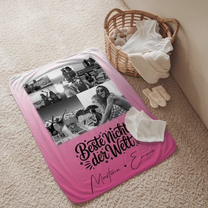 Personalisierte Namensdecke mit 8 Fotos und Herz Foto für die beste Nichte der Welt Schwarz-Weiß 2
