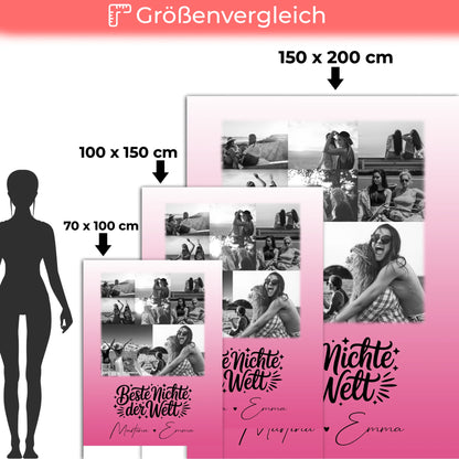 Personalisierte Namensdecke mit 8 Fotos und Herz Foto für die beste Nichte der Welt Schwarz-Weiß 5