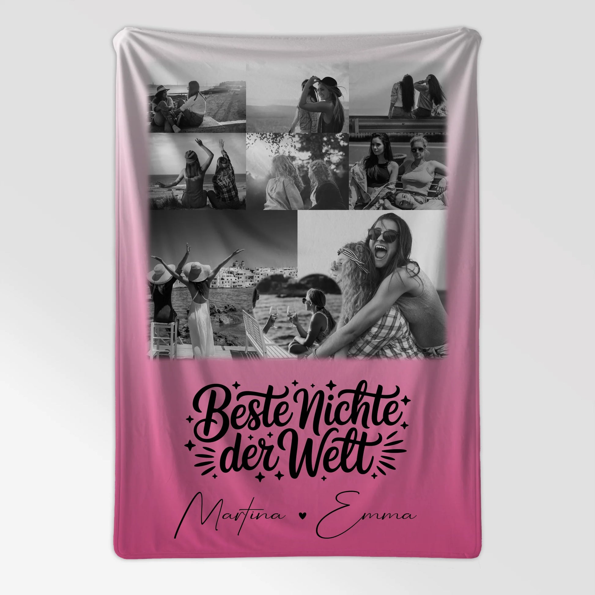 Personalisierte Namensdecke mit 8 Fotos und Herz Foto für die beste Nichte der Welt Schwarz-Weiß 7