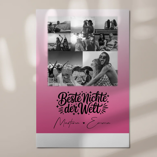 Personalisiertes Fotoboard Magnet Wandbild mit 8 Fotos und Herz für die beste Nichte der Welt 1