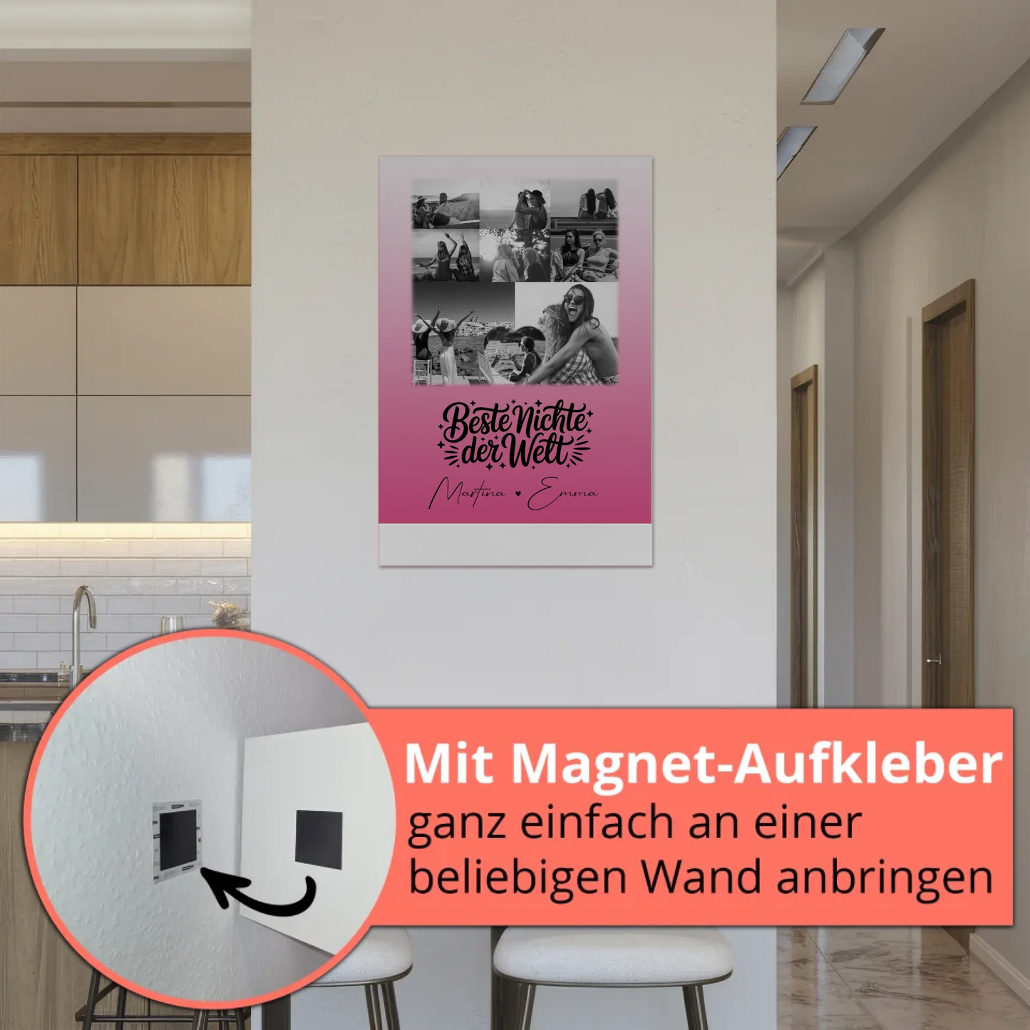 Personalisiertes Fotoboard Magnet Wandbild mit 8 Fotos und Herz für die beste Nichte der Welt