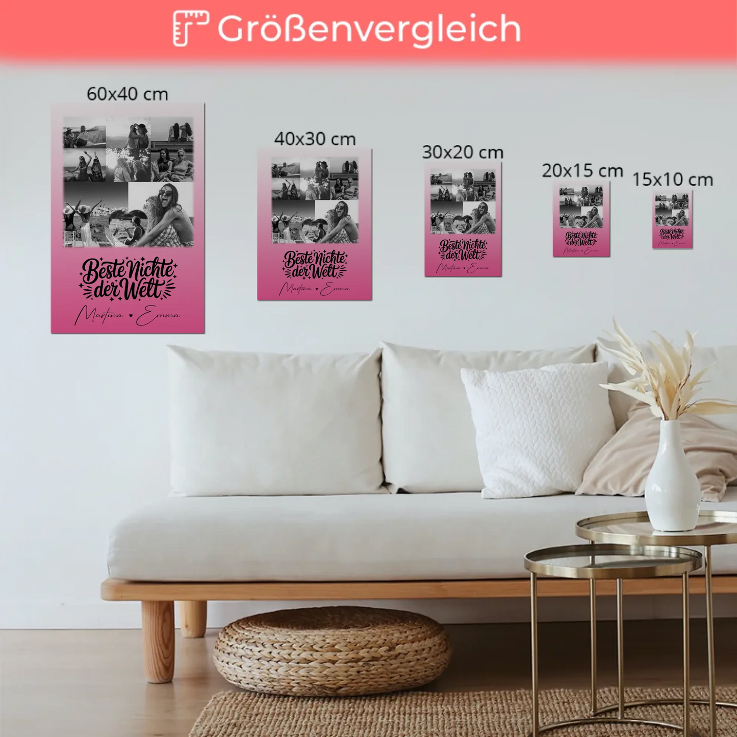 Personalisiertes Fotoboard Magnet Wandbild mit 8 Fotos und Herz für die beste Nichte der Welt