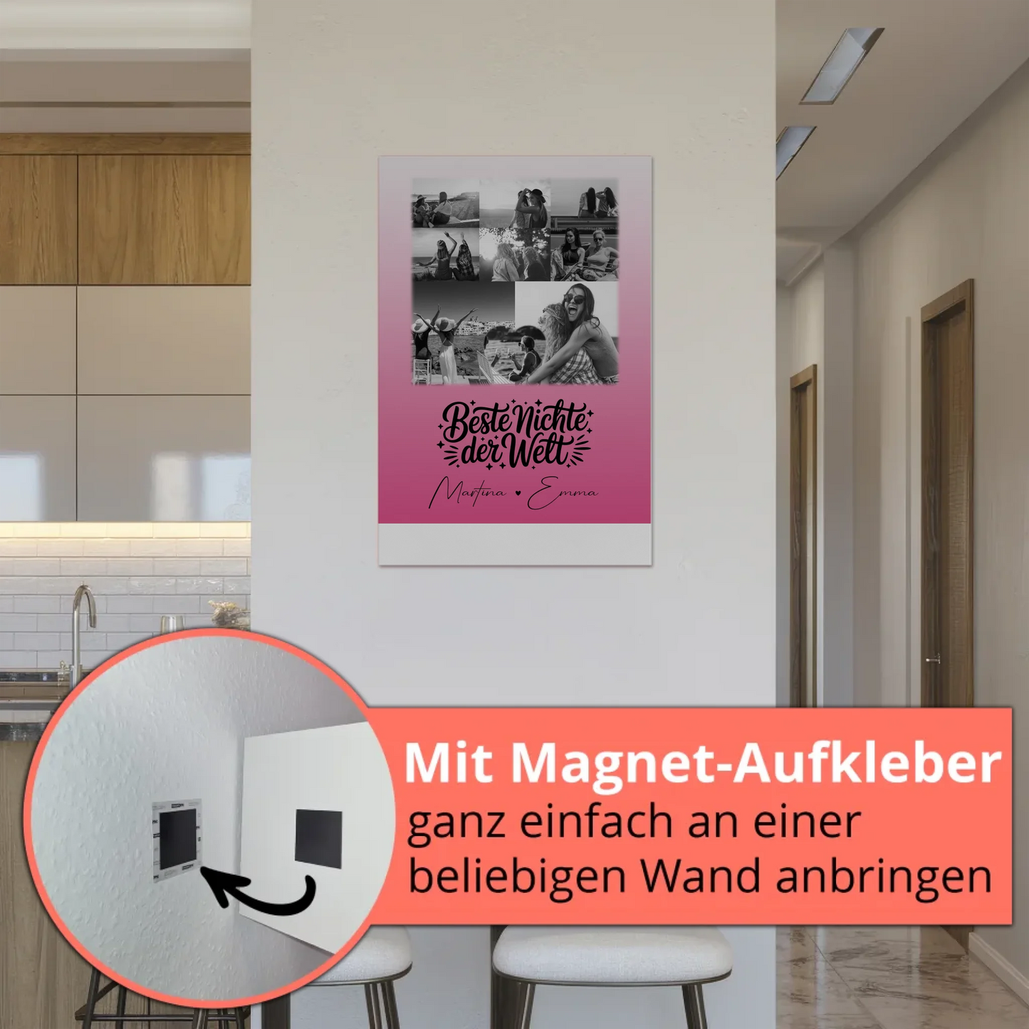 Personalisiertes Fotoboard Magnet Wandbild mit 8 Fotos und Herz für die beste Nichte der Welt
