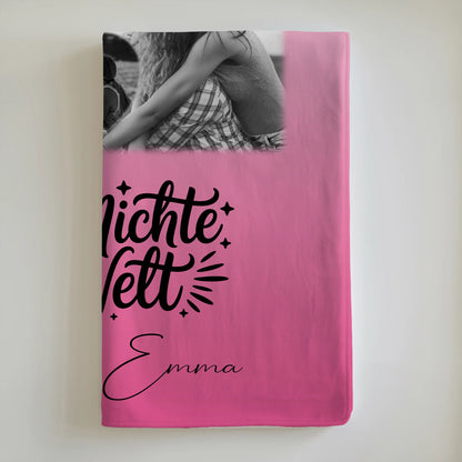 Personalisierte Namensdecke mit 8 Fotos und Herz Foto für die beste Nichte der Welt Schwarz-Weiß 6