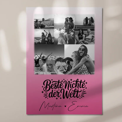 Personalisiertes Fotoboard Magnet Wandbild mit 8 Fotos und Herz für die beste Nichte der Welt