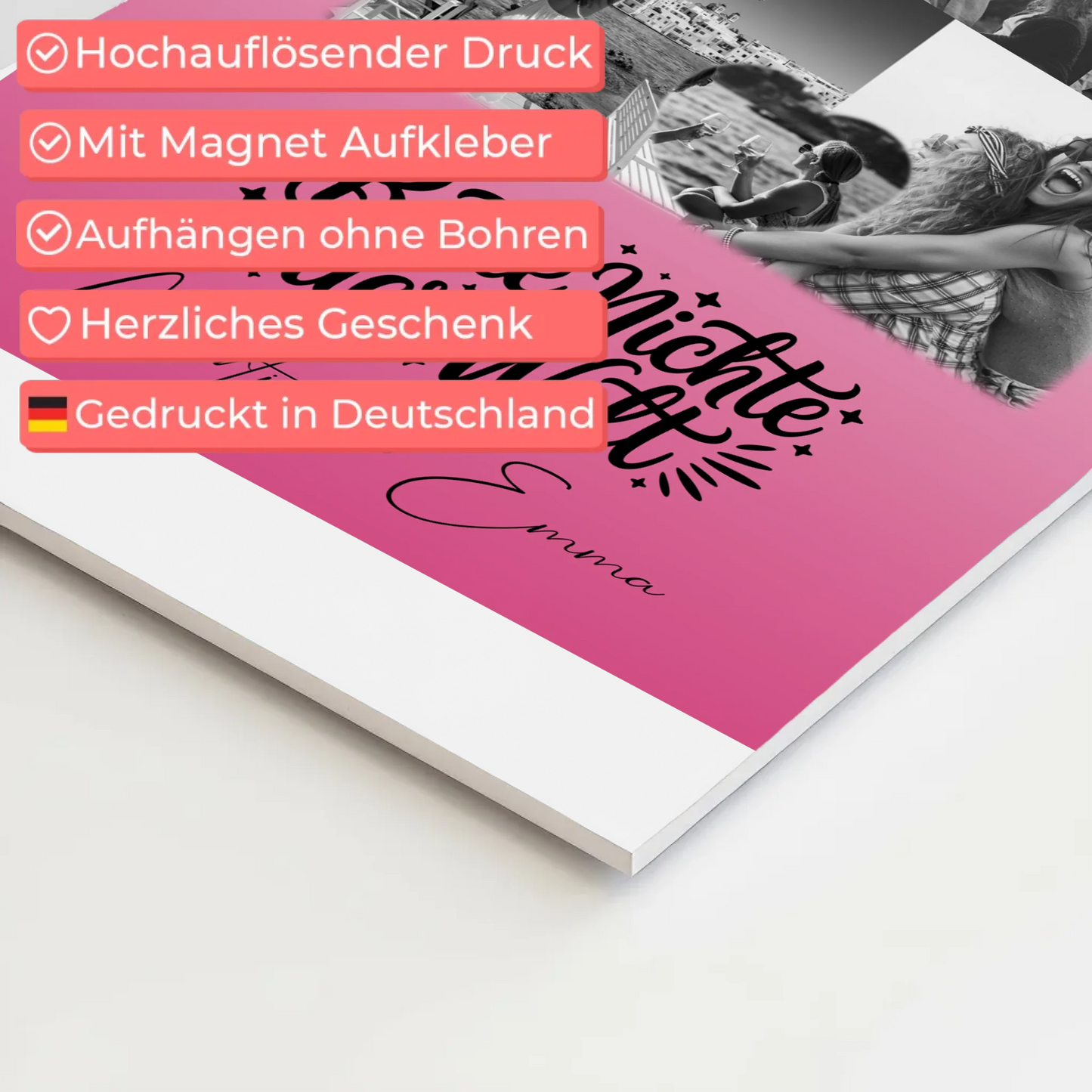 Personalisiertes Fotoboard Magnet Wandbild mit 8 Fotos und Herz für die beste Nichte der Welt 4