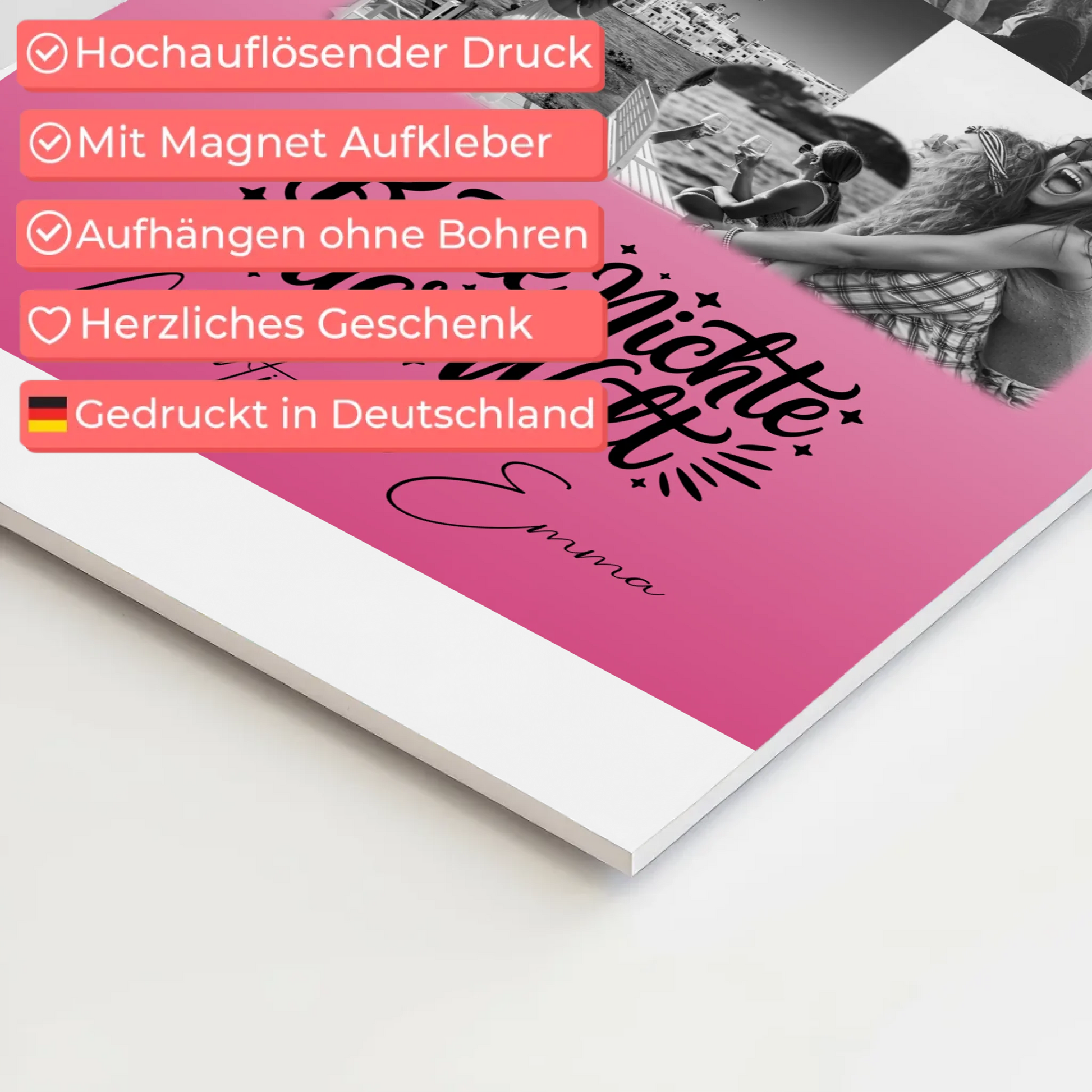 Personalisiertes Fotoboard Magnet Wandbild mit 8 Fotos und Herz für die beste Nichte der Welt 4