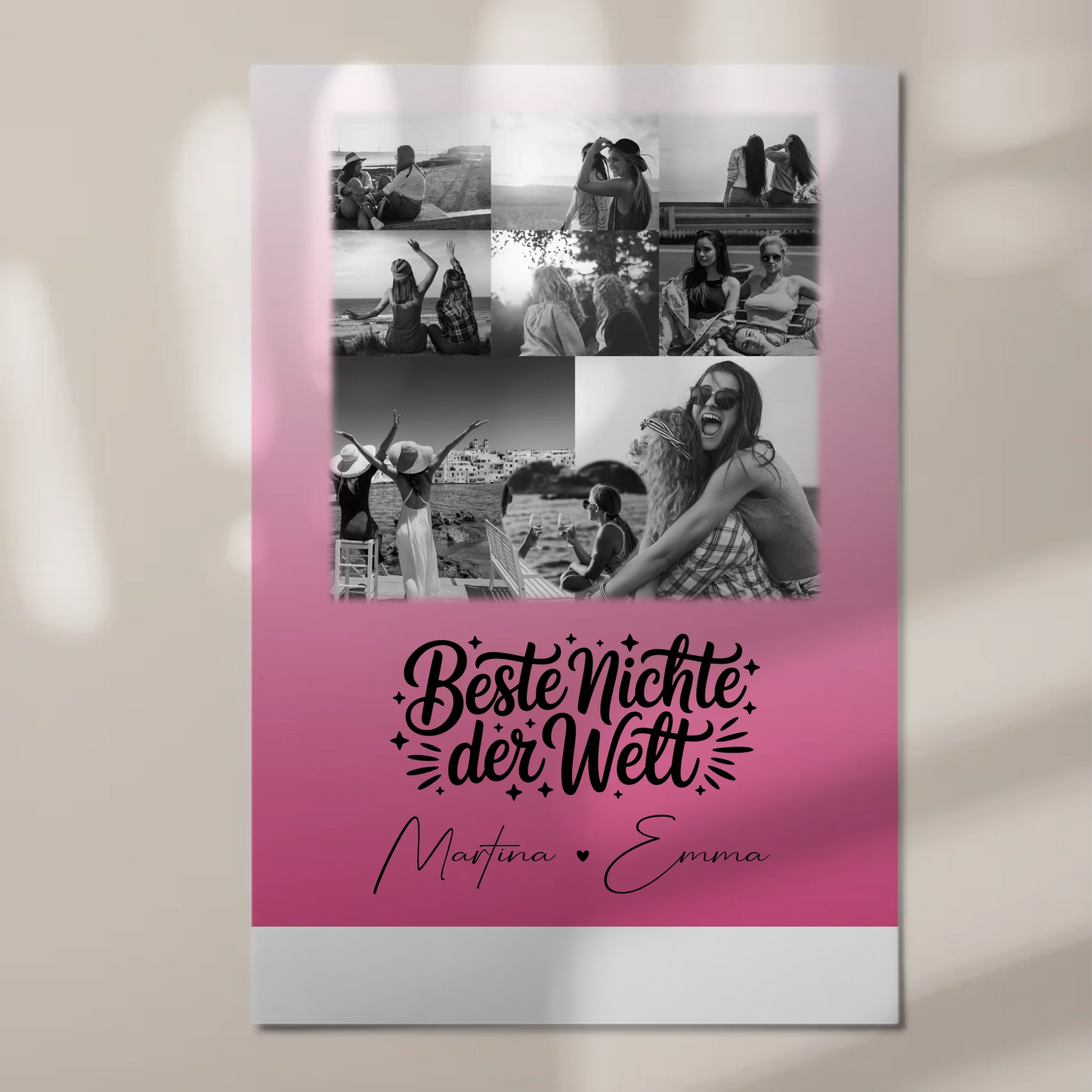 Personalisiertes Fotoboard Magnet Wandbild mit 8 Fotos und Herz für die beste Nichte der Welt