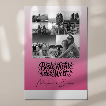 Personalisiertes Fotoboard Magnet Wandbild mit 8 Fotos und Herz für die beste Nichte der Welt