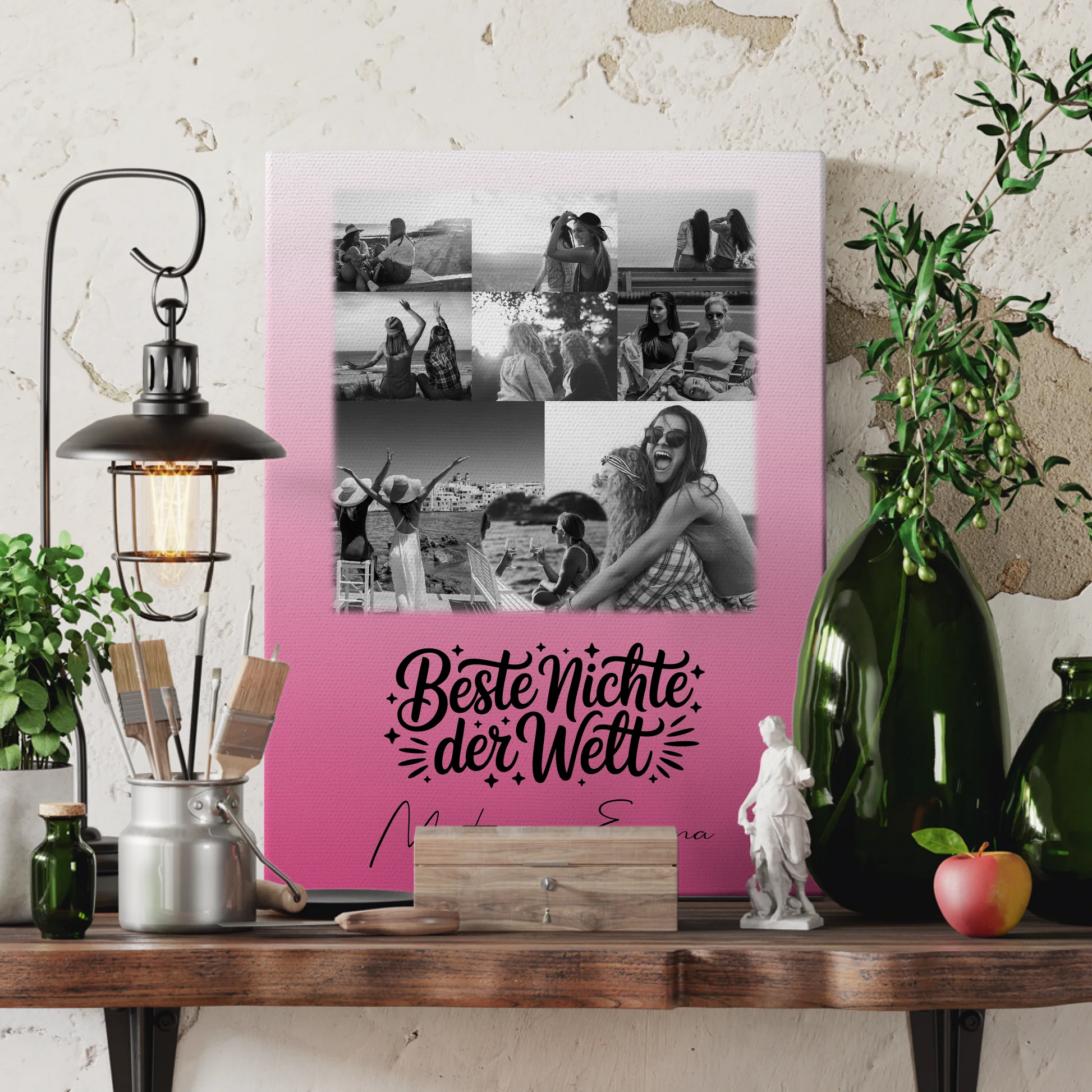 Leinwand Collagen Erstellen mit 8 Fotos und 1 Herz Foto Beste Nichte Der Welt Schwarz-Weiß 3