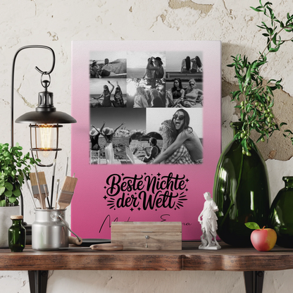 Leinwand Collagen Erstellen mit 8 Fotos und 1 Herz Foto Beste Nichte Der Welt Schwarz-Weiß 3