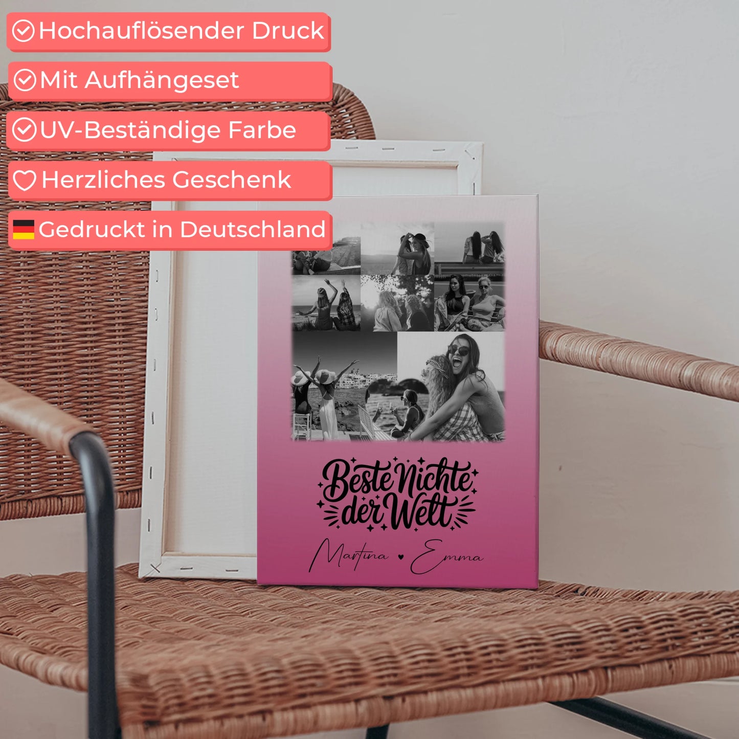 Leinwand Collagen Erstellen mit 8 Fotos und 1 Herz Foto Beste Nichte Der Welt Schwarz-Weiß 5