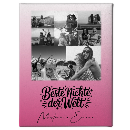 Leinwand Collagen Erstellen mit 8 Fotos und 1 Herz Foto Beste Nichte Der Welt Schwarz-Weiß 1