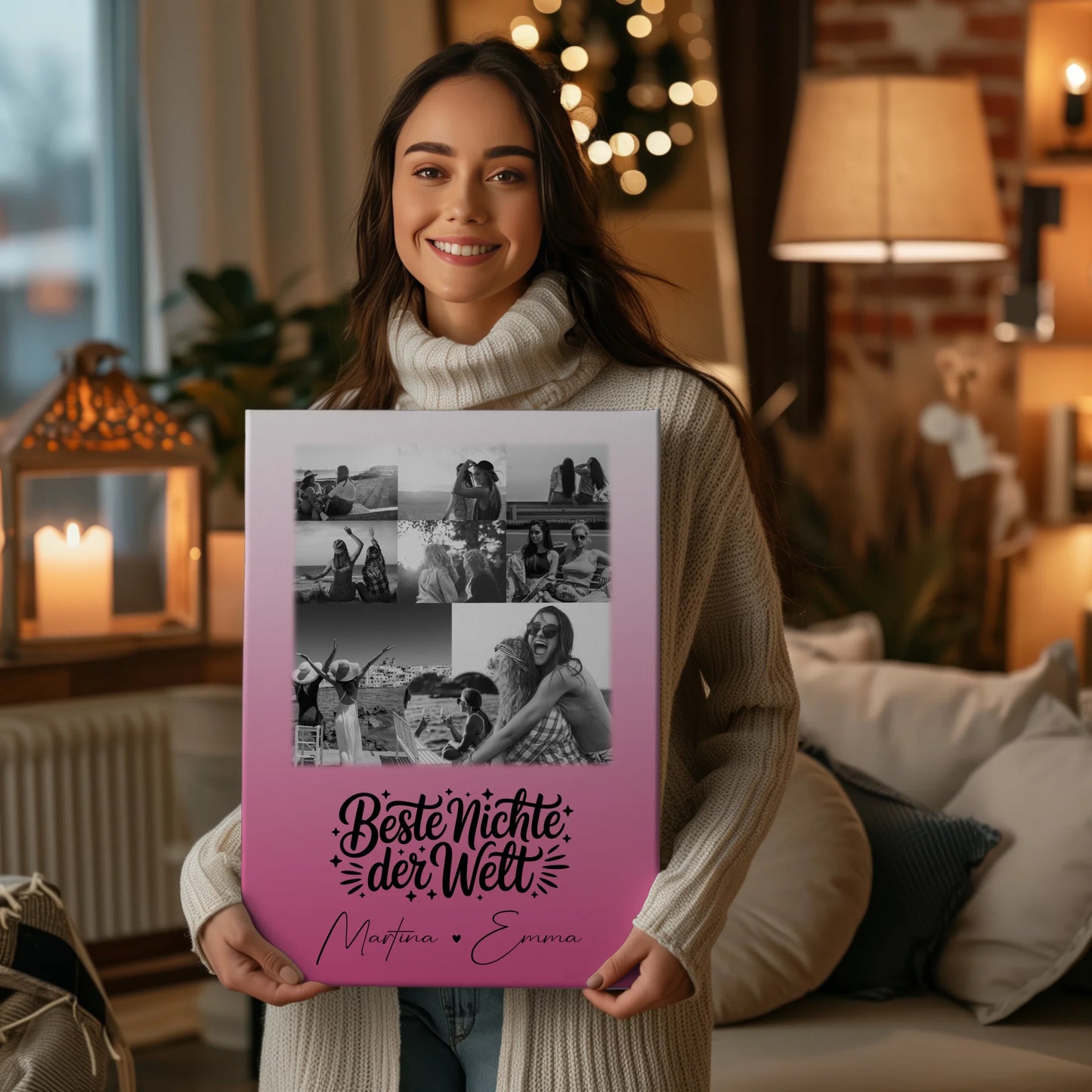 Leinwand Collagen Erstellen mit 8 Fotos und 1 Herz Foto Beste Nichte Der Welt Schwarz-Weiß 2