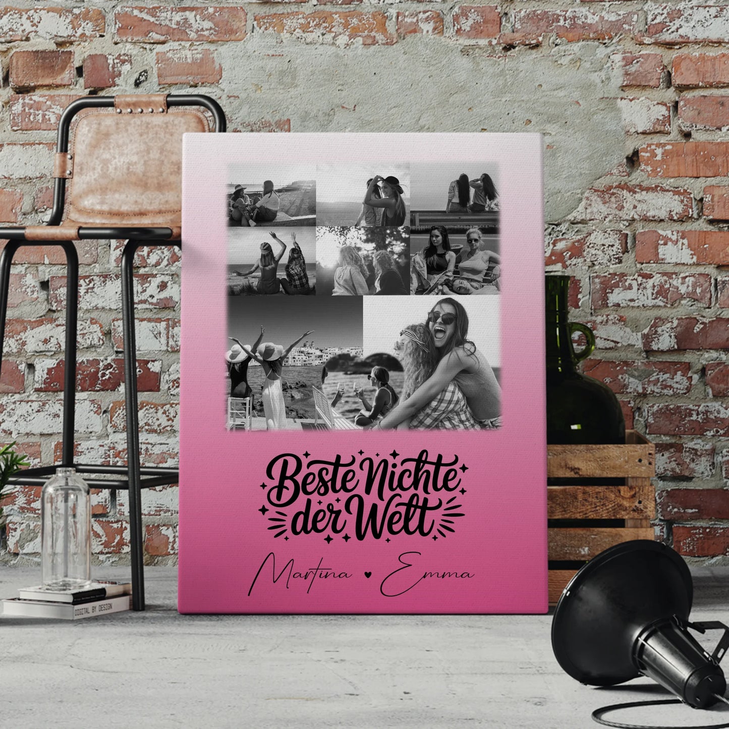 Leinwand Collagen Erstellen mit 8 Fotos und 1 Herz Foto Beste Nichte Der Welt Schwarz-Weiß 4