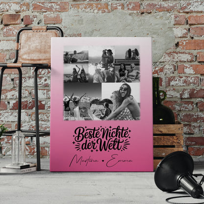 Leinwand Collagen Erstellen mit 8 Fotos und 1 Herz Foto Beste Nichte Der Welt Schwarz-Weiß 4