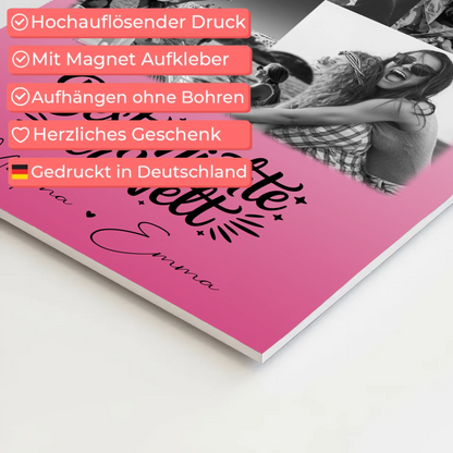Personalisiertes Fotoboard Magnet Wandbild mit 8 Fotos und Herz für die beste Nichte der Welt