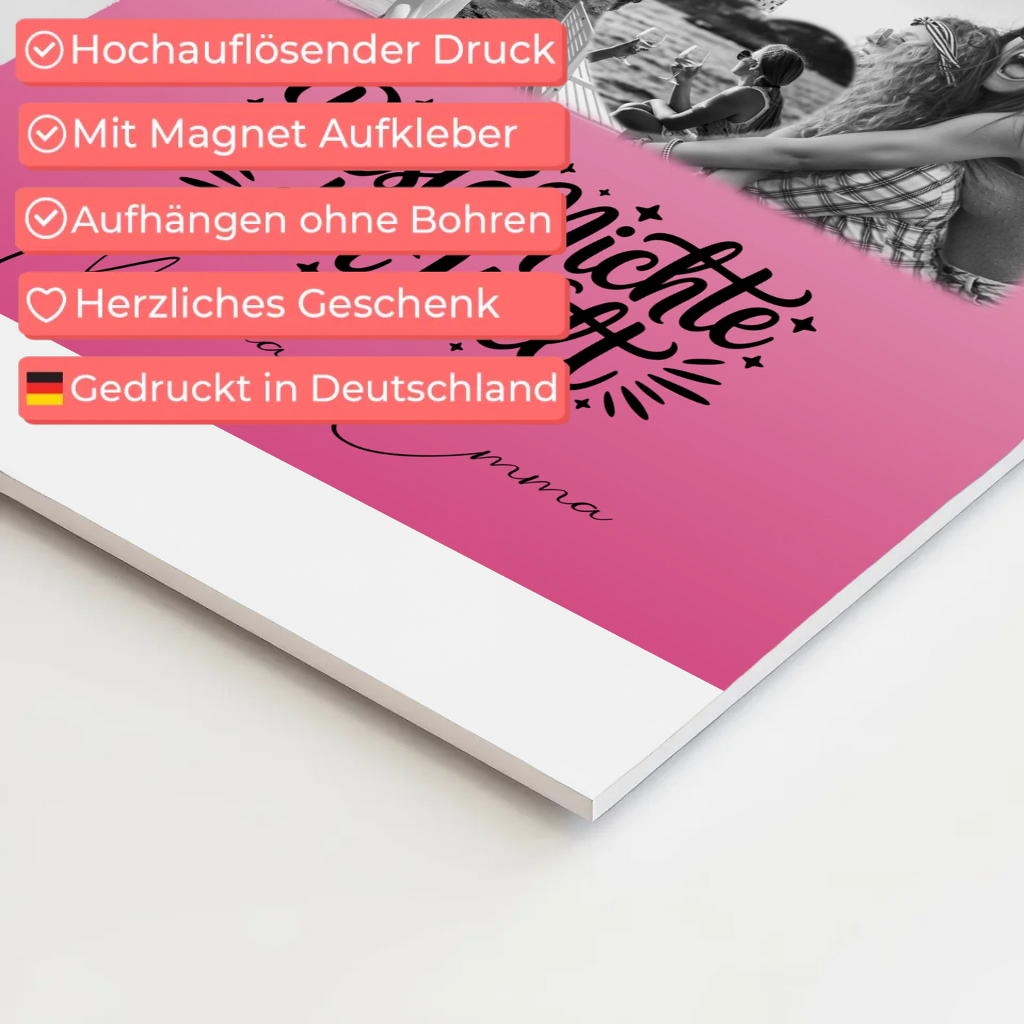 Personalisiertes Fotoboard Magnet Wandbild mit 8 Fotos und Herz für die beste Nichte der Welt