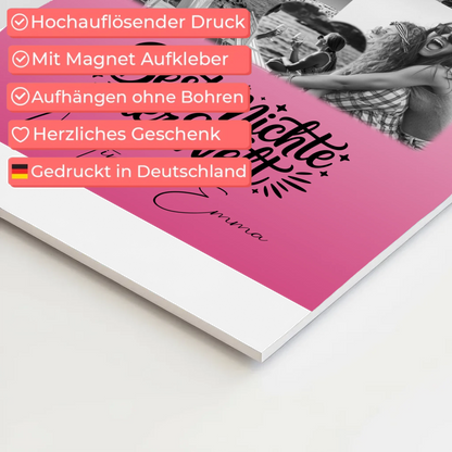 Personalisiertes Fotoboard Magnet Wandbild mit 8 Fotos und Herz für die beste Nichte der Welt