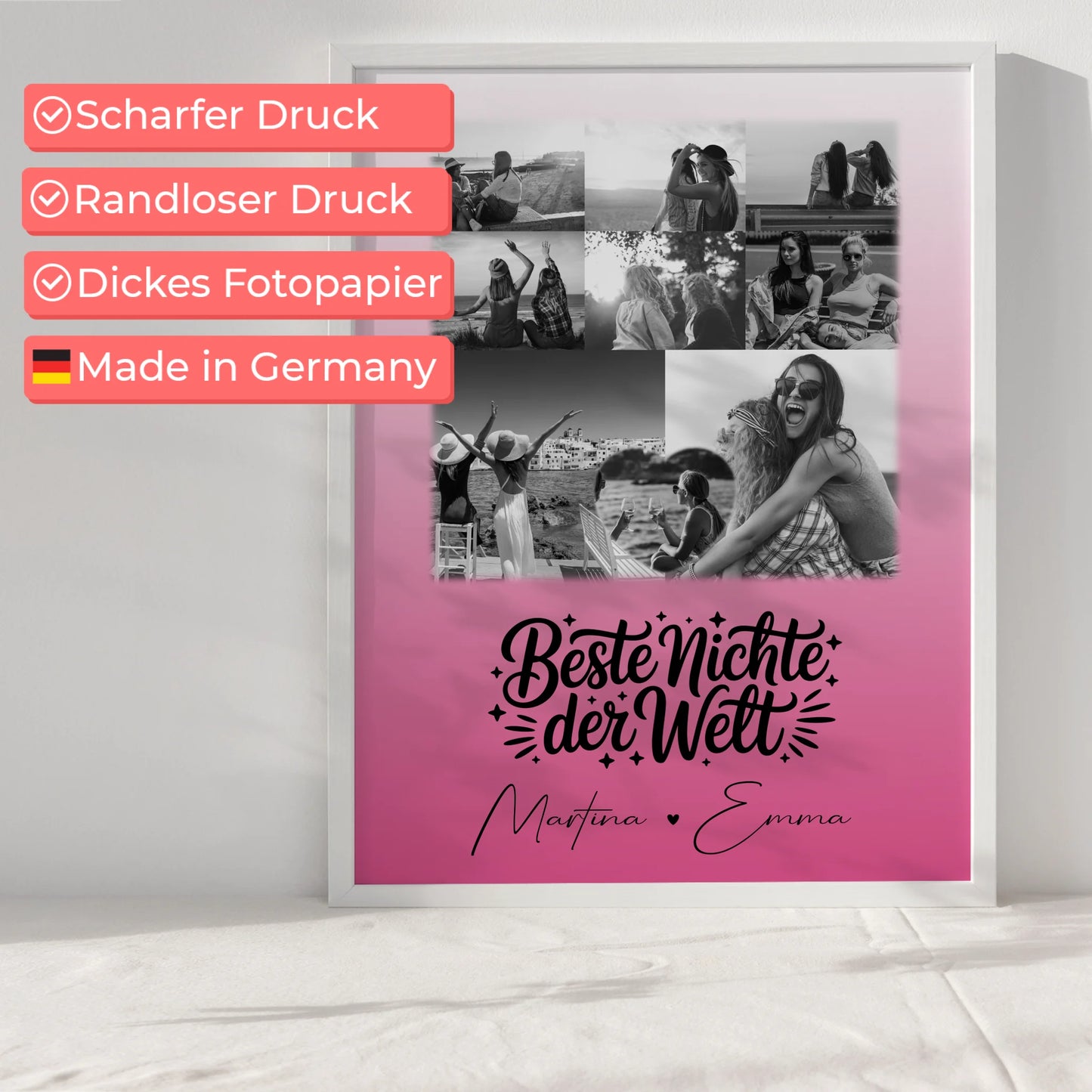 Karten Poster Personalisiert mit 8 Fotos und Herz für die Beste Nichte der Welt