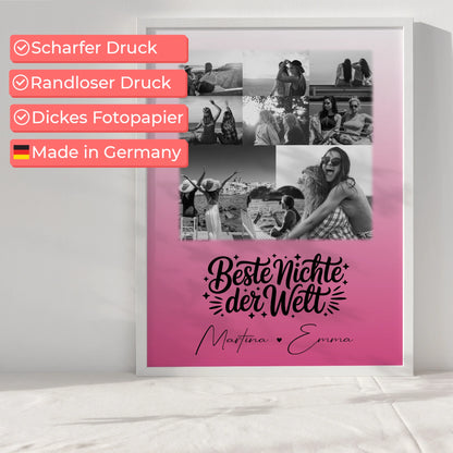 Karten Poster Personalisiert mit 8 Fotos und Herz für die Beste Nichte der Welt