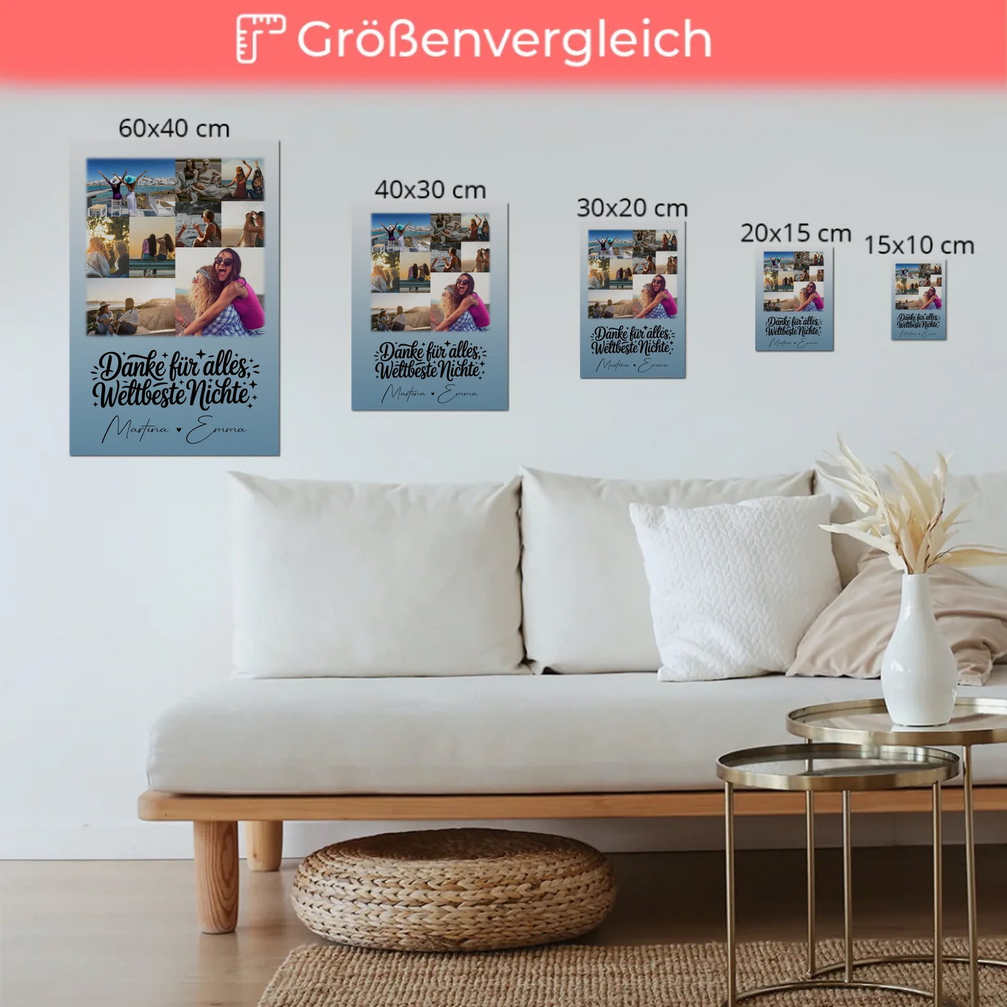 Fotoboard Poster Magnetisch mit 9 Fotos Beste Nichte Danke für Alles