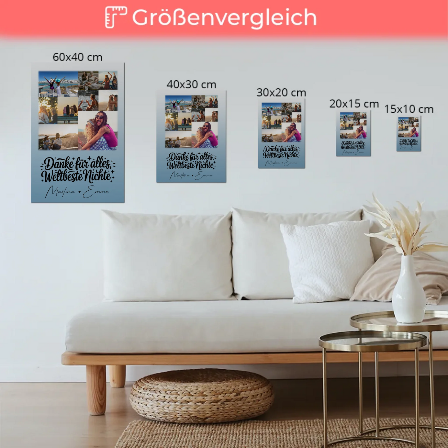 Fotoboard Poster Magnetisch mit 9 Fotos Beste Nichte Danke für Alles