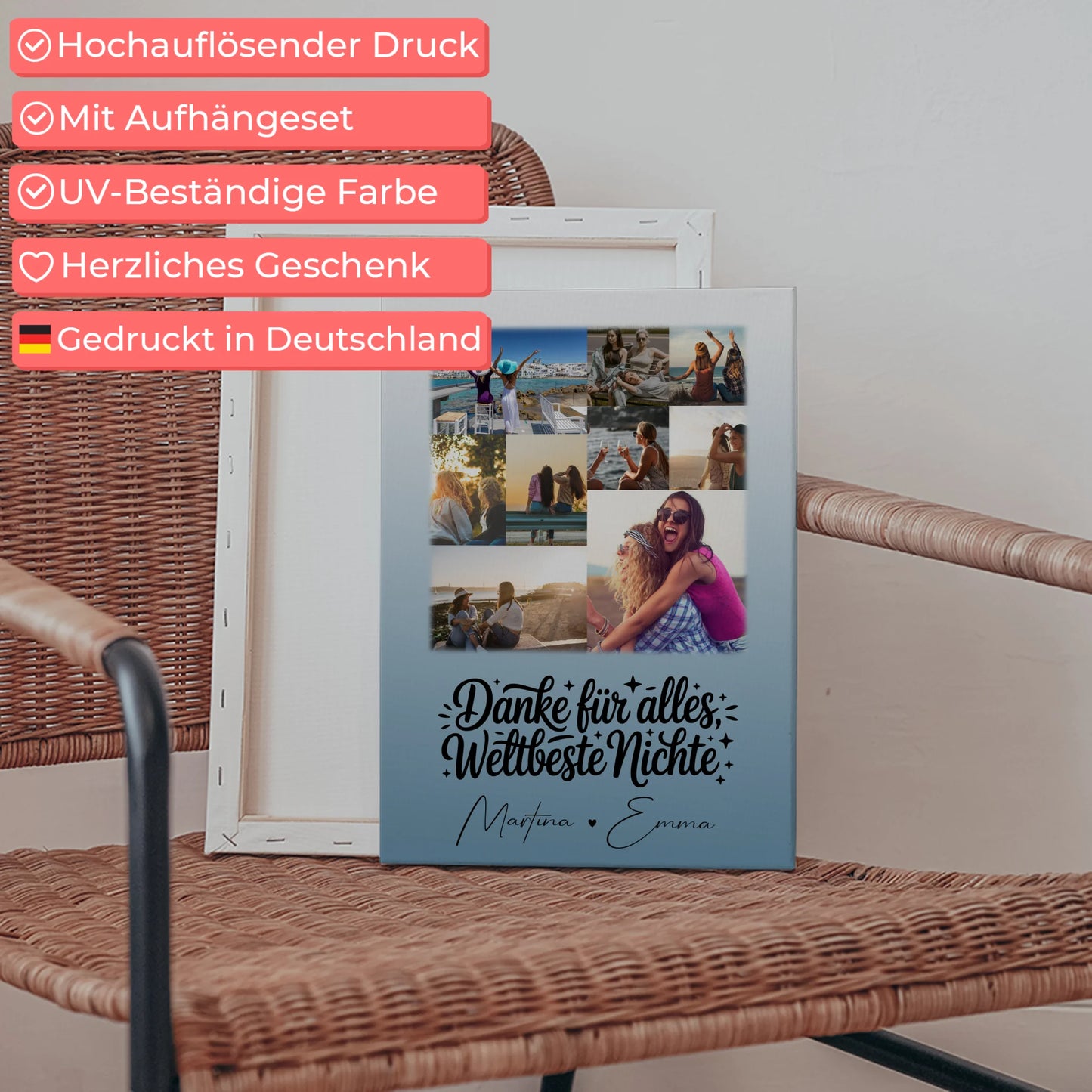 Leinwand Personalisiert mit 9 Fotos für die Beste Nichte Danke für Alles 5