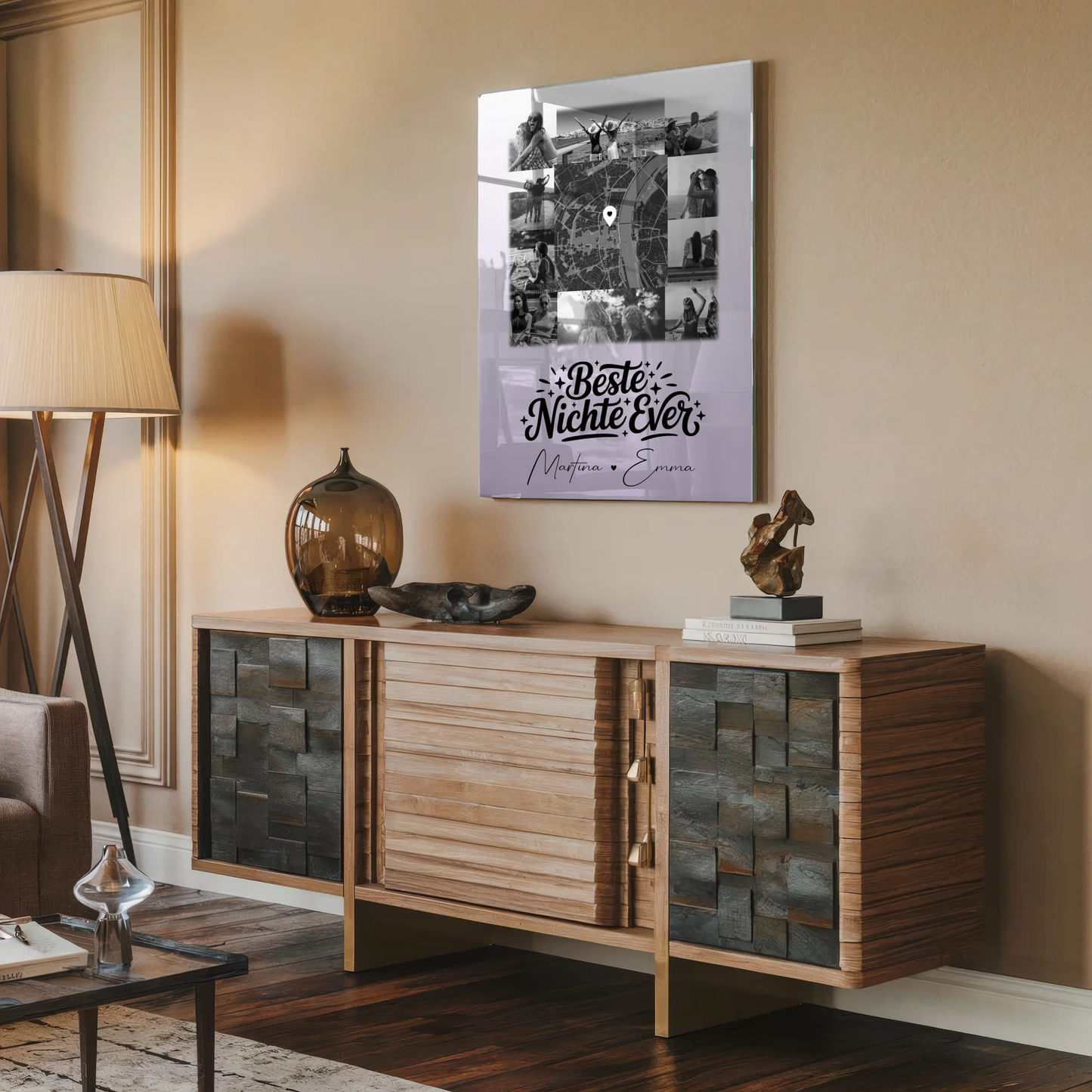 Personalisiertes Foto Mit Acrylglas mit 10 Fotos und Karte in der Mitte Beste Nichte Ever Schwarz-Weiß