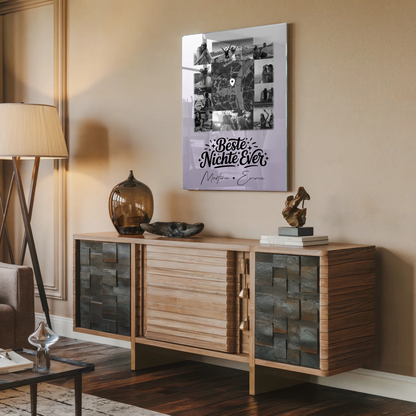 Personalisiertes Foto Mit Acrylglas mit 10 Fotos und Karte in der Mitte Beste Nichte Ever Schwarz-Weiß