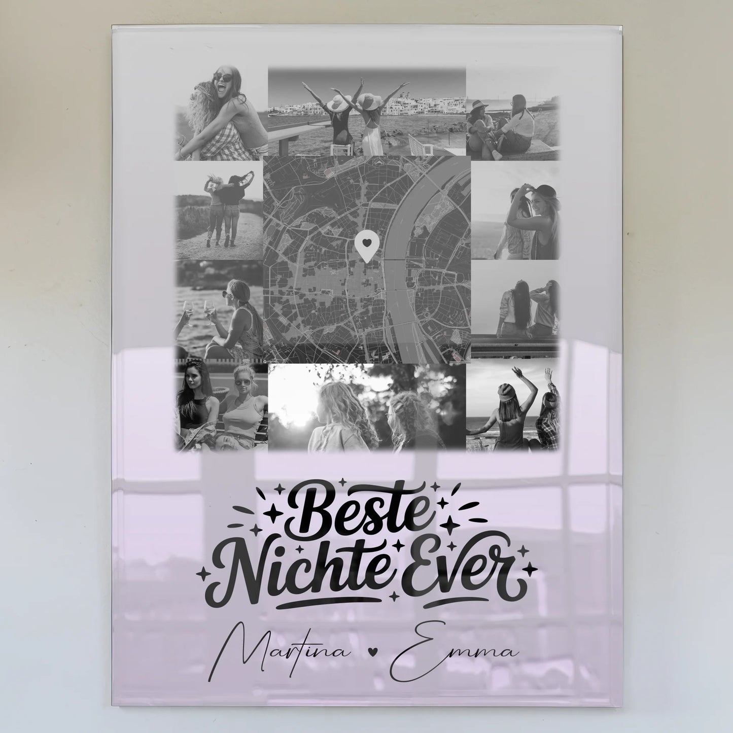 Personalisiertes Foto Mit Acrylglas mit 10 Fotos und Karte in der Mitte Beste Nichte Ever Schwarz-Weiß