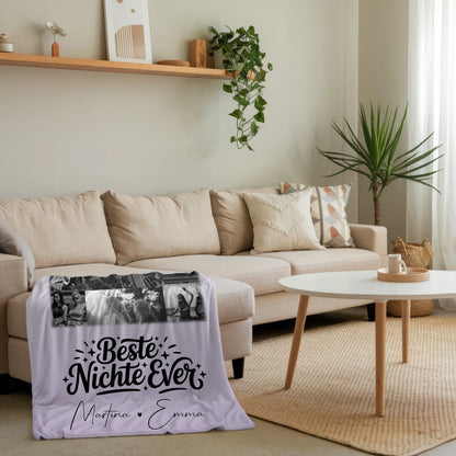 Kuscheldecke Mit Namen Und Motiv 10 Fotos Und Karte in der Mitte Beste Nichte Ever Schwarz-Weiß 4