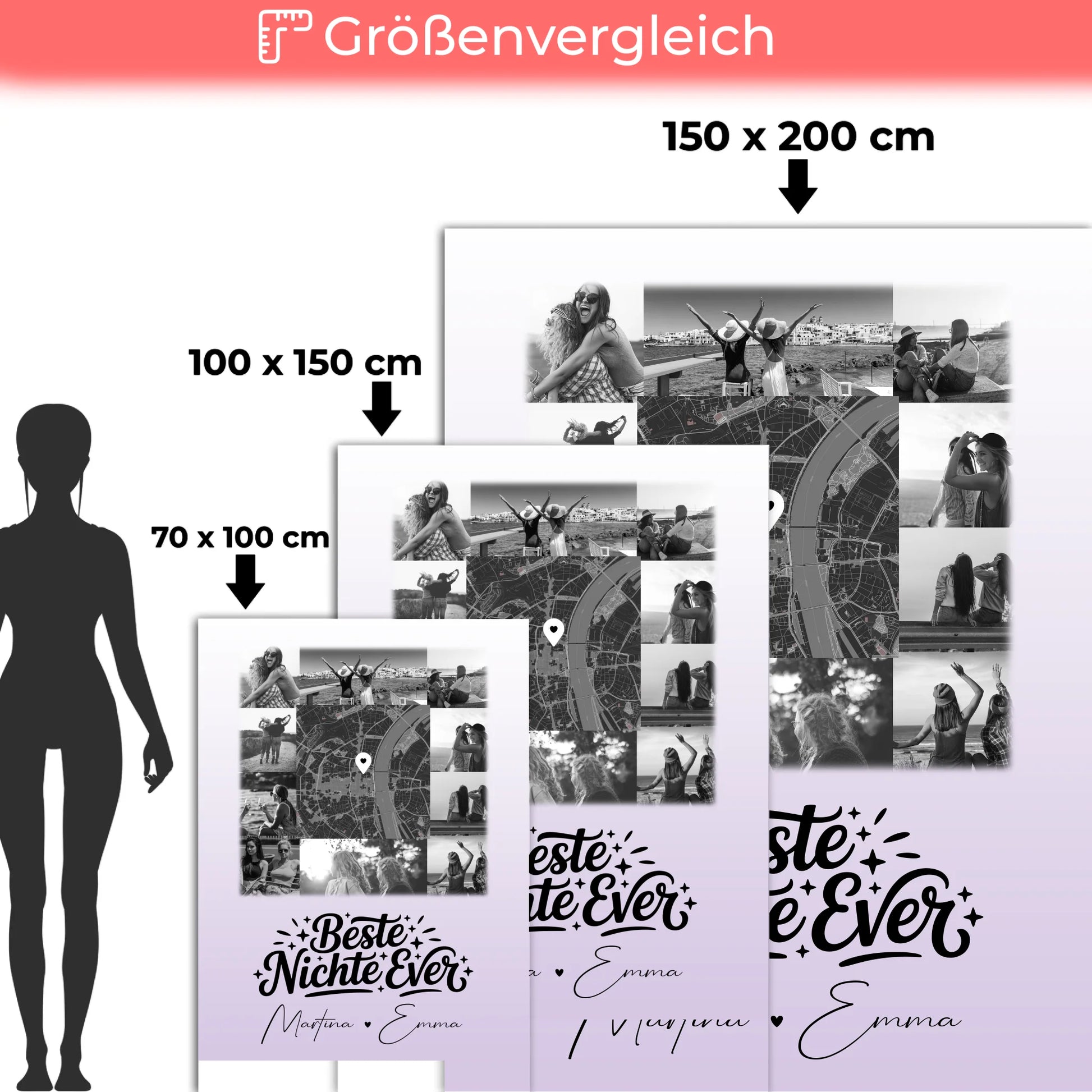 Kuscheldecke Mit Namen Und Motiv 10 Fotos Und Karte in der Mitte Beste Nichte Ever Schwarz-Weiß 5